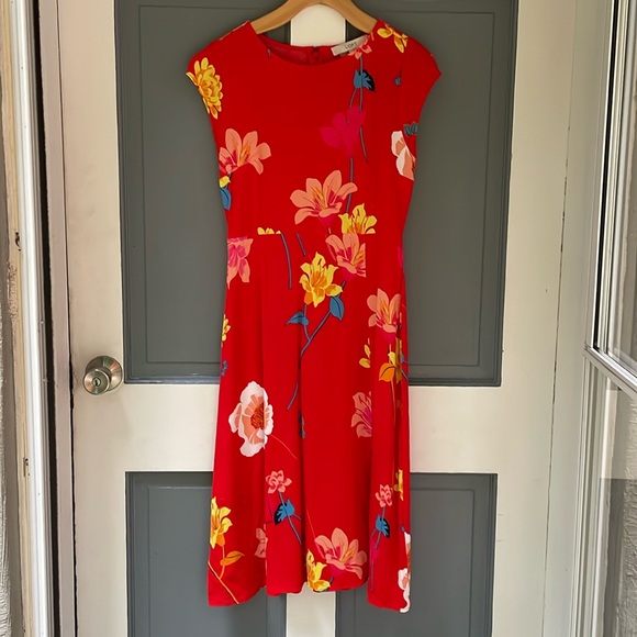 LOFT Red/Orange Flower Dress - Picture 1 of 3